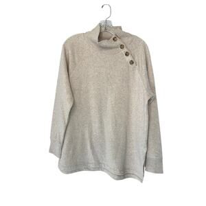 J.Crew Beige Soft‎ Cloudspun Fleece Wide Button Collar Tunic Sweatshirt Medium